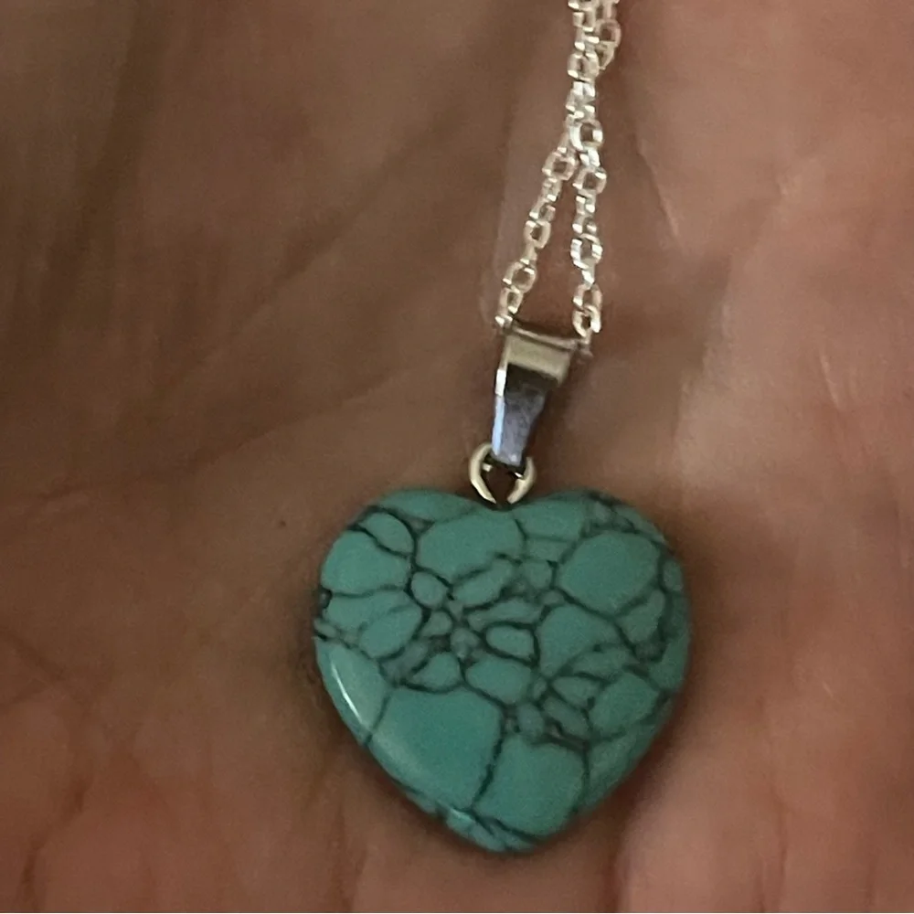 New S925 Sterling Silver Handmade Natural Polished Turquoise Stone 18” Necklace